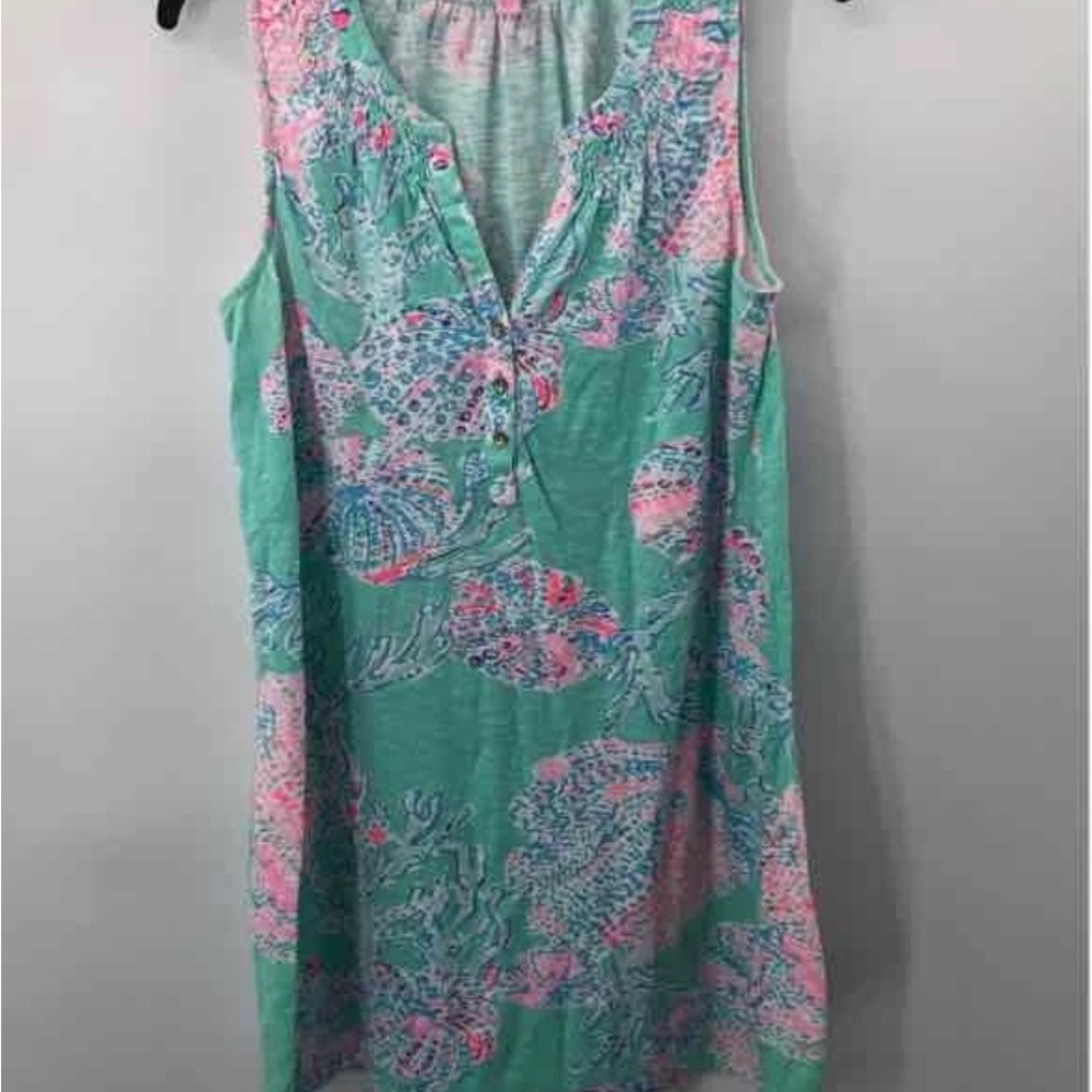 LILLY PULITZER- Medium- COASTAL COTTON DRESS- Essie dress Fansra print - PRE OWN
